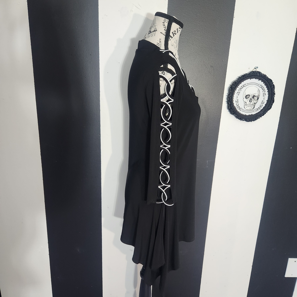 Joseph Ribkoff Black Scoop Neck Tunic with Lattice Trim - Picture 3 of 5
